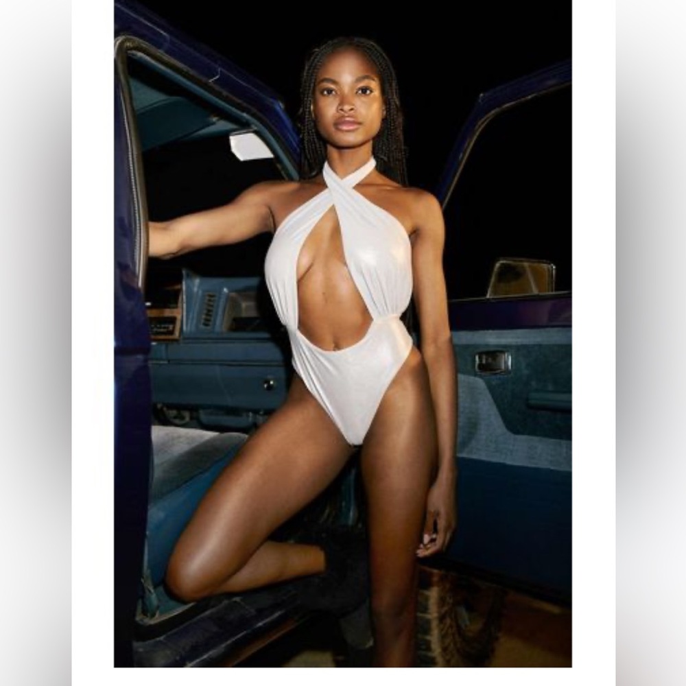 NWT metallic silver one-piece swimsuit